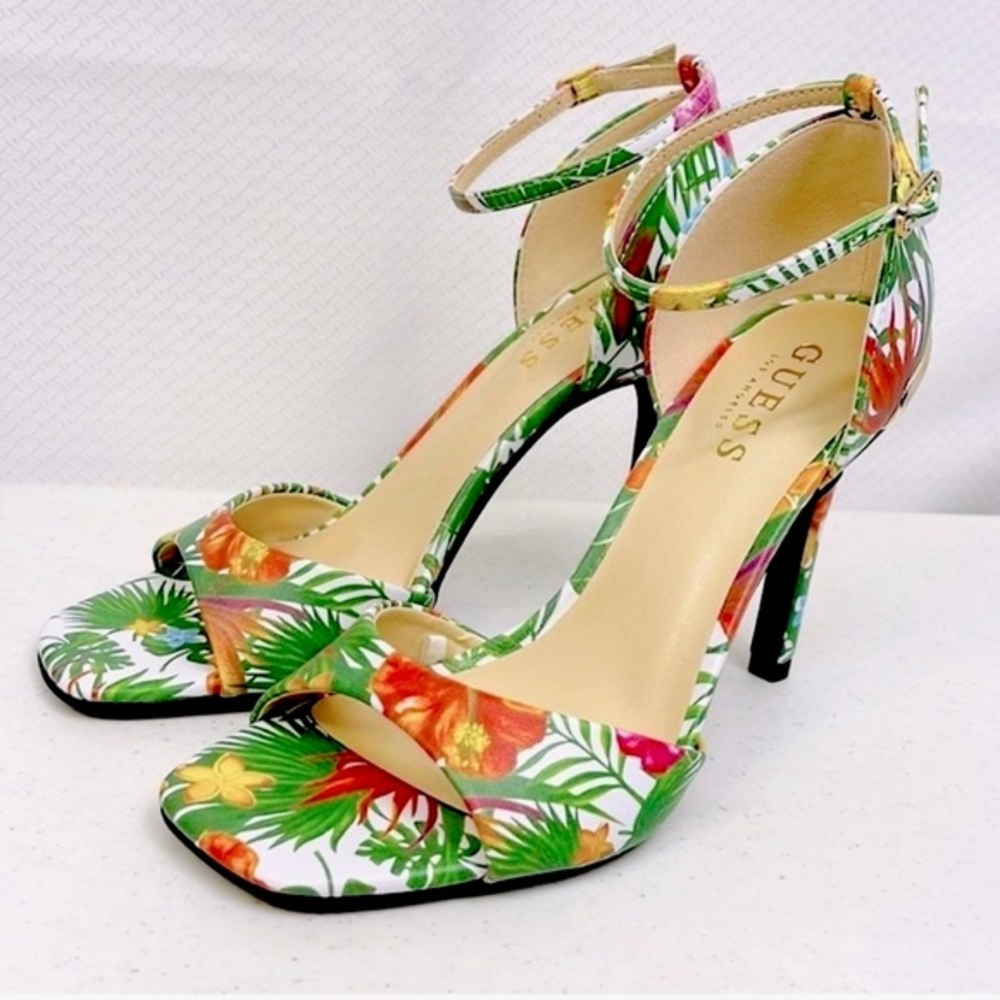 Guess Tropical Print High Heel Sandals